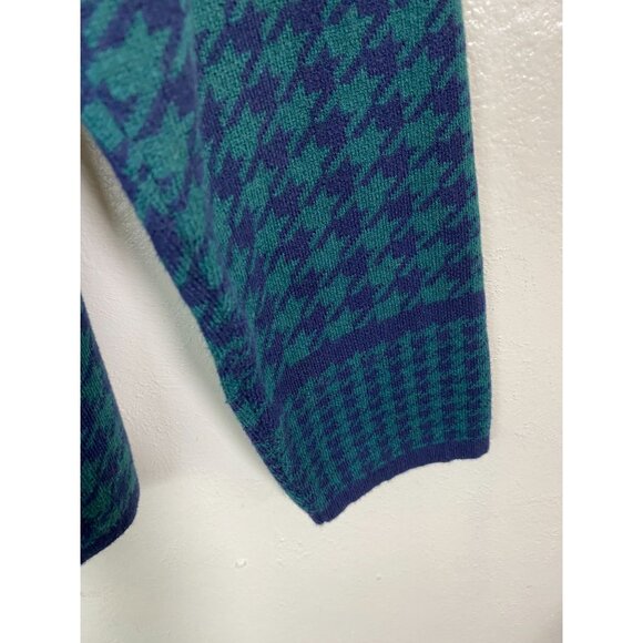 Susan Graver Cardigan Sweater Blue Green Houndstooth Women XL Christmas Holiday - Picture 9 of 15